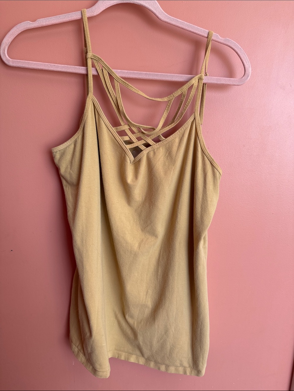 Maurices Mustard Yellow Strappy Lattice Front Camisole